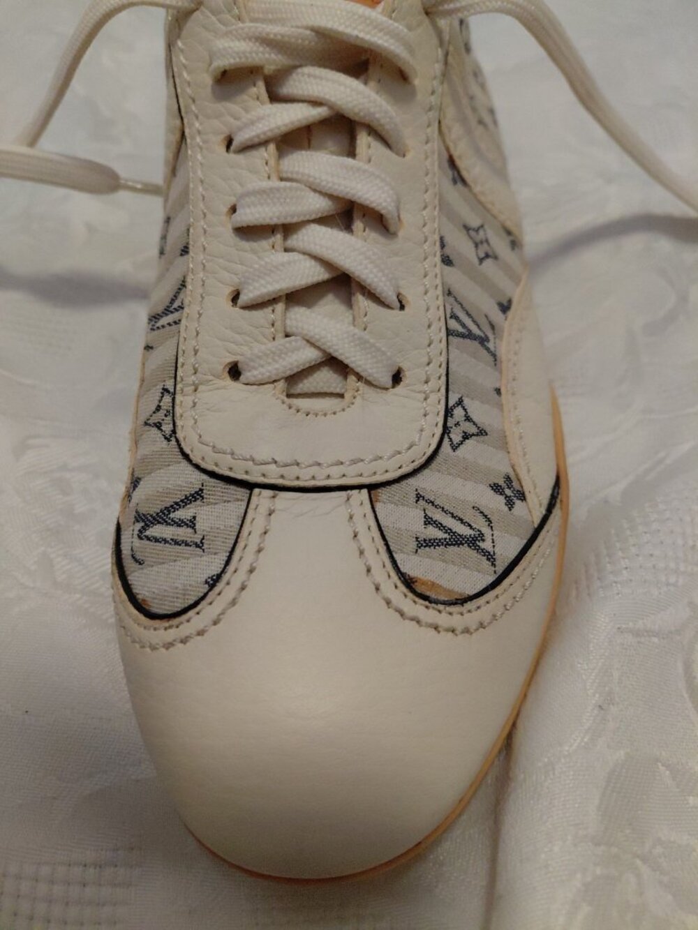 Louis Vuitton Sneakers Monogram Canvas & Leather Striped Ivory 36.5 - Picture 11 of 16